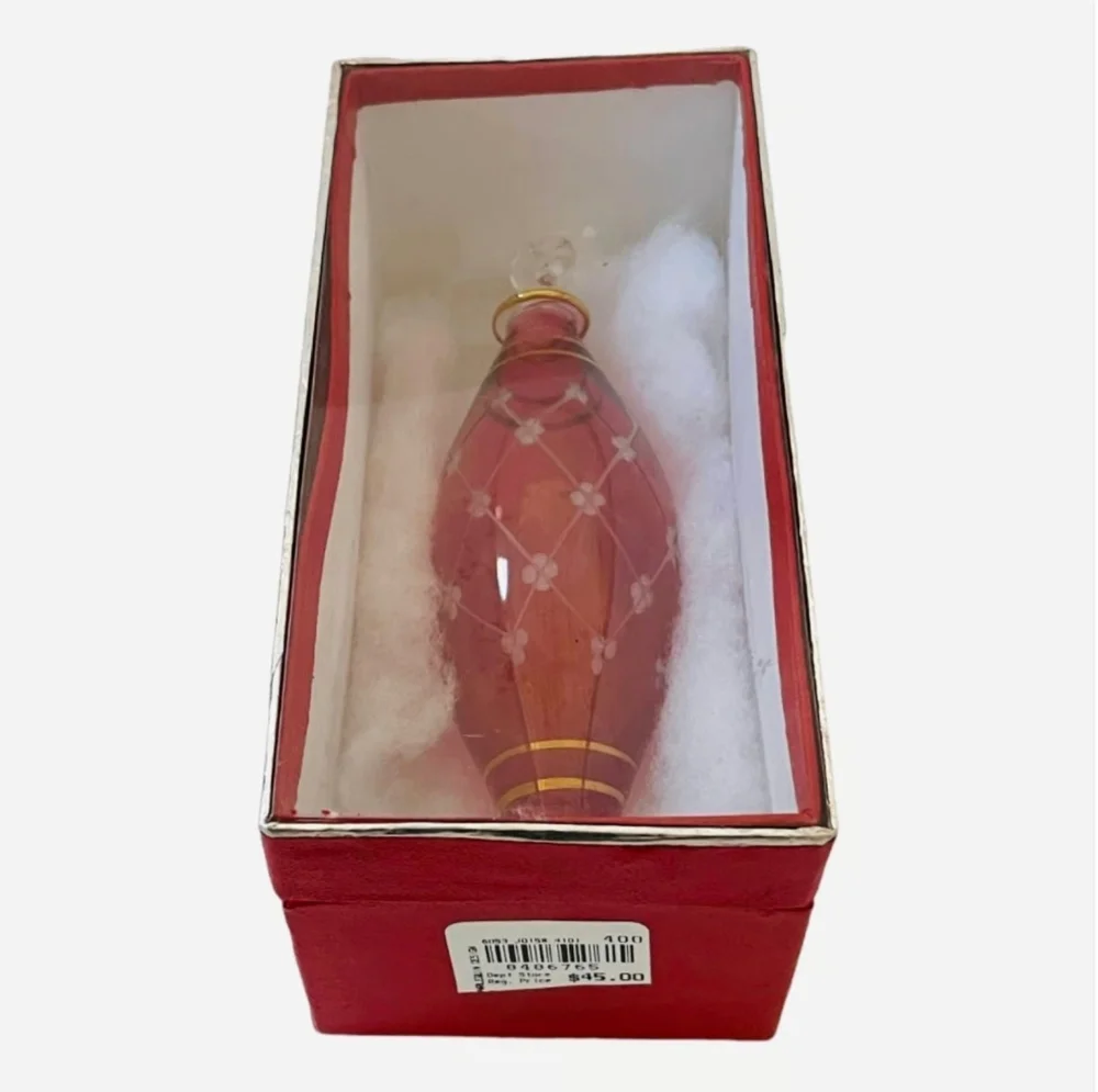 Vintage Egyptian Glass Teardrop Christmas Ornament Red & Gold Holiday Art Decor